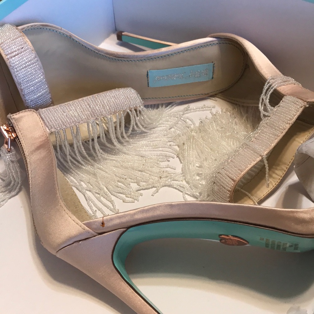 Betsey Johnson Cream Fringe Heels - Picture 2 of 3